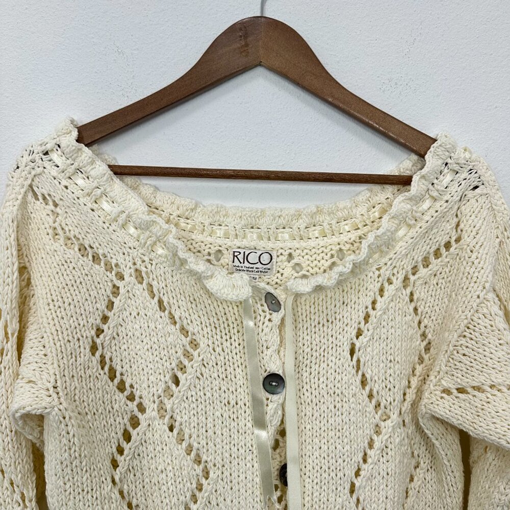Vintage Coquette Cardigan Open Knit  Off the Shoulder Romantic Feminine M/L - Picture 5 of 6